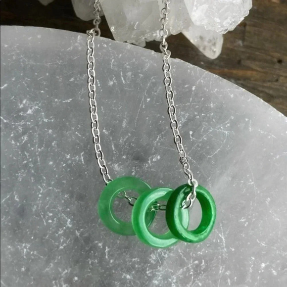 SILVER DAINTY IMPERIAL JADE RING CHARMS NECKLACE - Picture 1 of 8